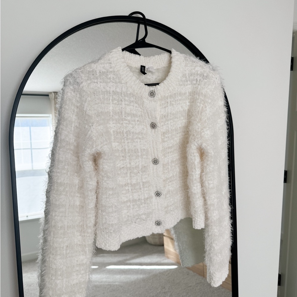 H&M Rhinestone-Button Fluffy Knit Cardigan